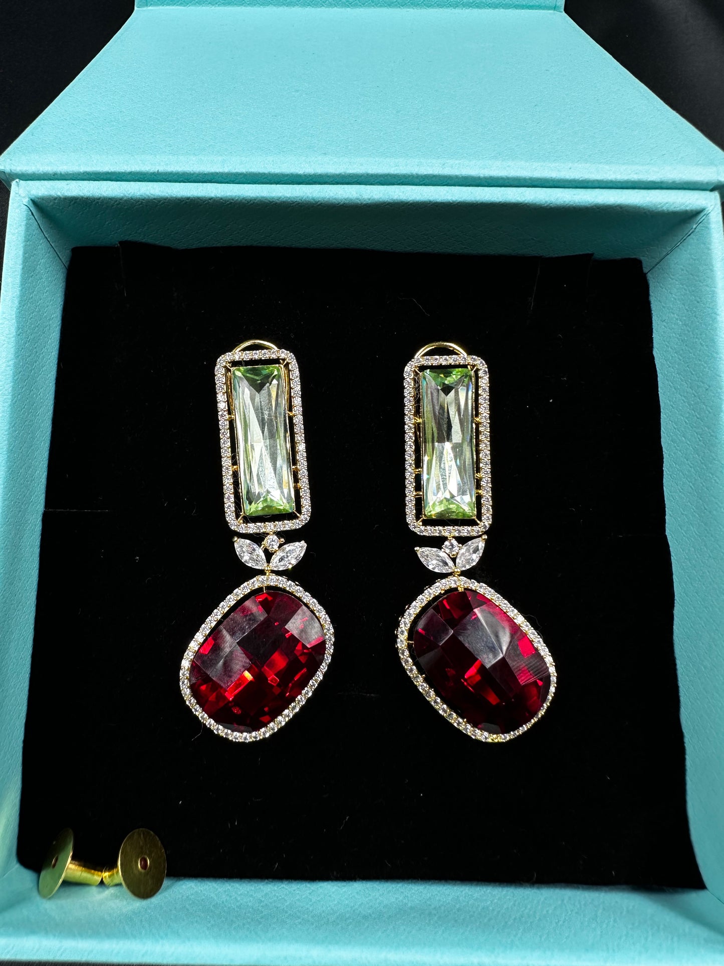 Striking, Vibrant Red & Green CZ earrings
