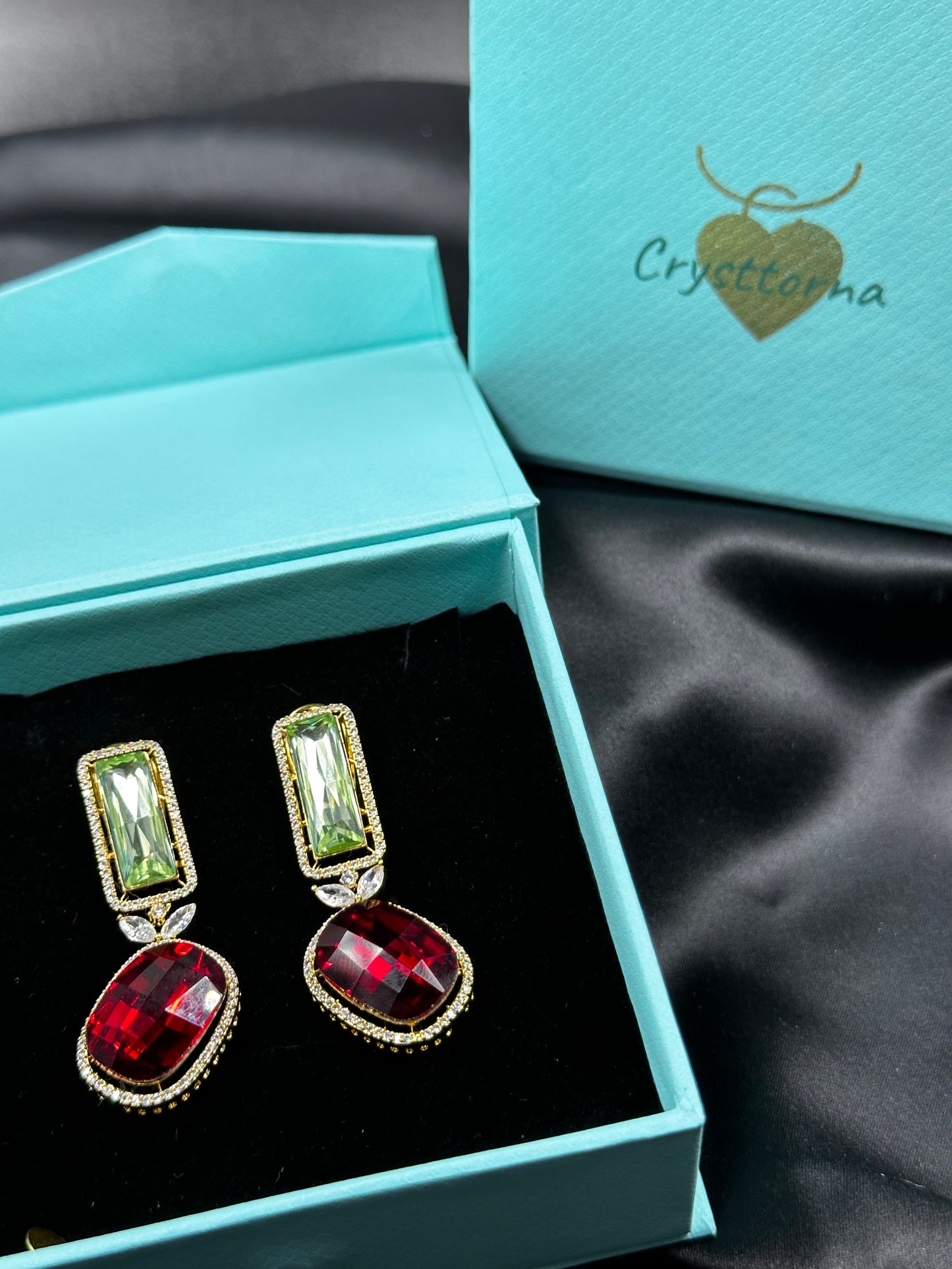 Striking, Vibrant Red & Green CZ earrings